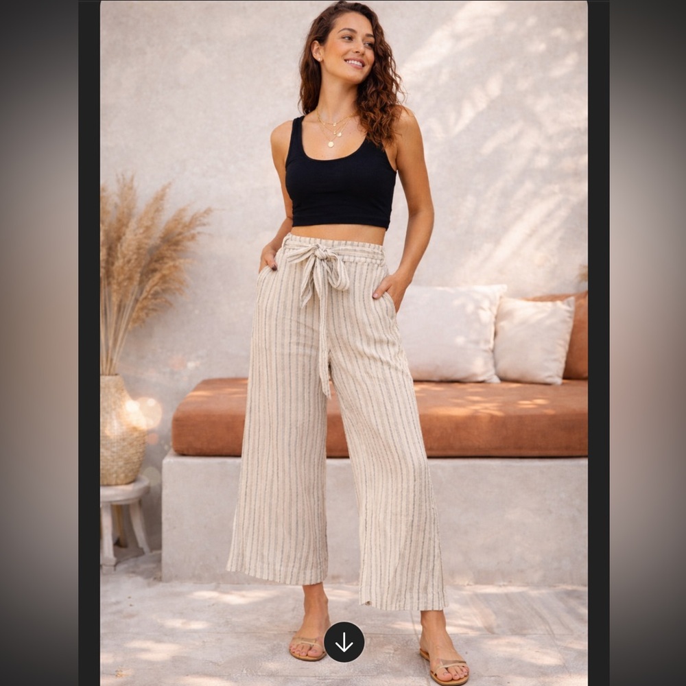 Rhythm livin’ cream blue stripe wide-leg tie-waist beach pants